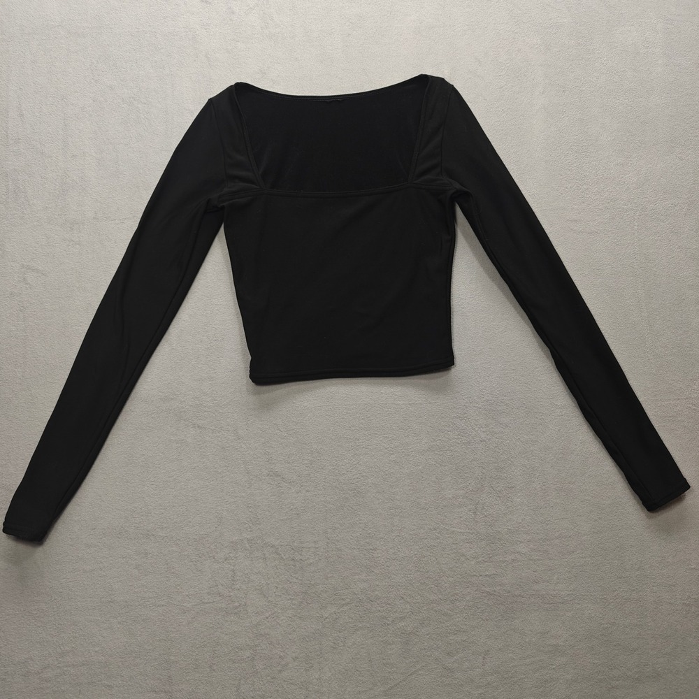 BlackMilk Long Sleeve Black Crop Top Womens XS Goth Emo Rave‎ Vamp Alt Biker